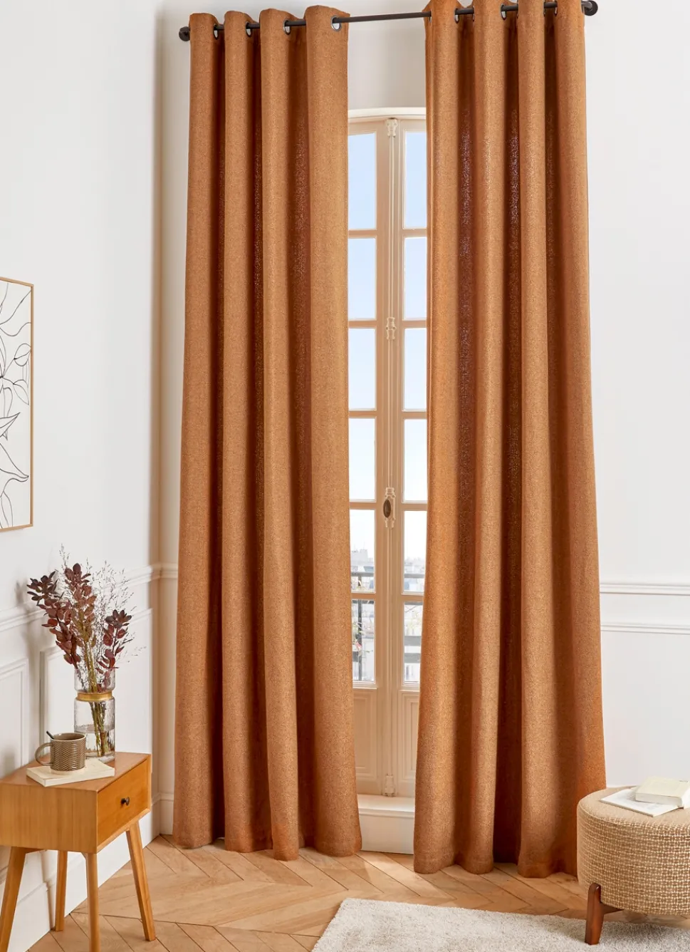 Best Bouchara RIDEAU UNI LÉGER EN BOUCLETTE TAMISANT CARAMEL