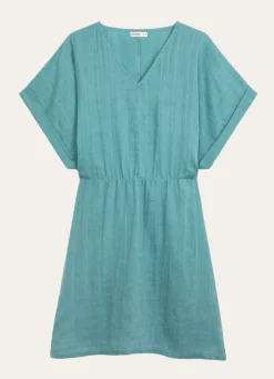 Online Bouchara ROBE MANCHES COURTES EN GAZE DE COTON TURQUOISE