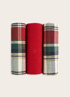 Bouchara SAC DE 3 TORCHONS TARTAN BRILL ROUGE