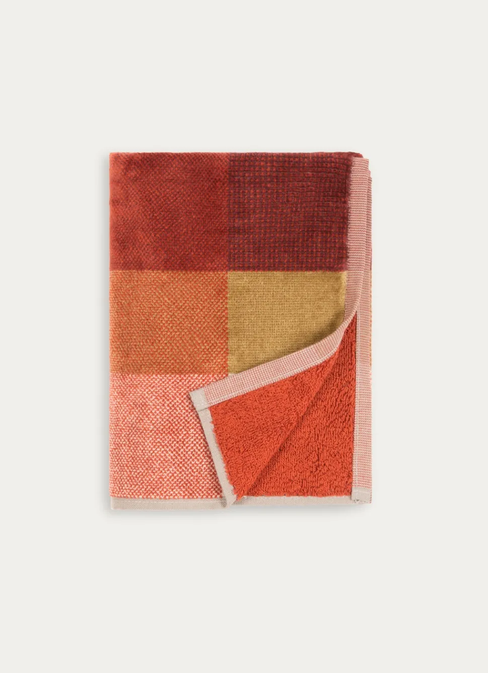 Bouchara SERVIETTE DE BAIN EN VELOURS À CARREAUX ROUGE FONCÉ