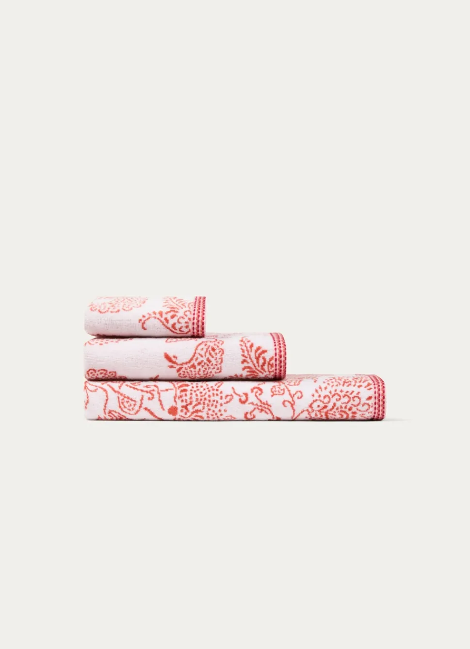 Outlet Bouchara SERVIETTE DE TOILETTE JACQUARD MOTIF FLORAL ORIANE BLANC / CORAIL