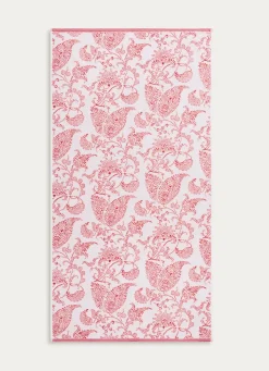 Outlet Bouchara SERVIETTE DE TOILETTE JACQUARD MOTIF FLORAL ORIANE BLANC / CORAIL