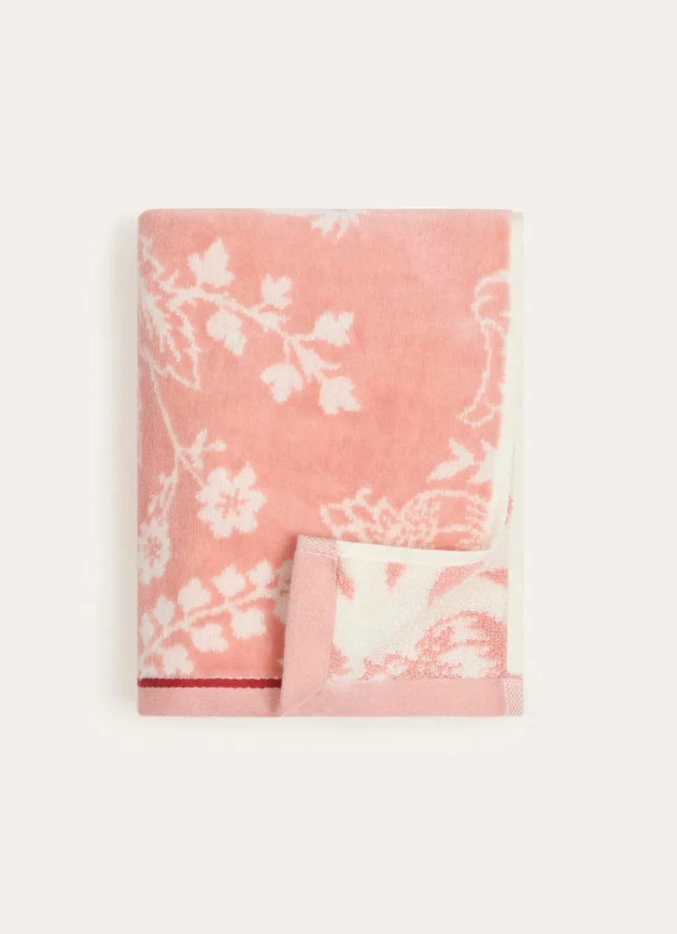 Clearance Bouchara SERVIETTE DE TOILETTE JADE À GRANDS MOTIFS FLORAUX ROSE CLAIR