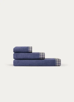 New Bouchara SERVIETTE DE TOILETTE UNIE AVEC LITEAU FANTAISIE BLEU FONCÉ