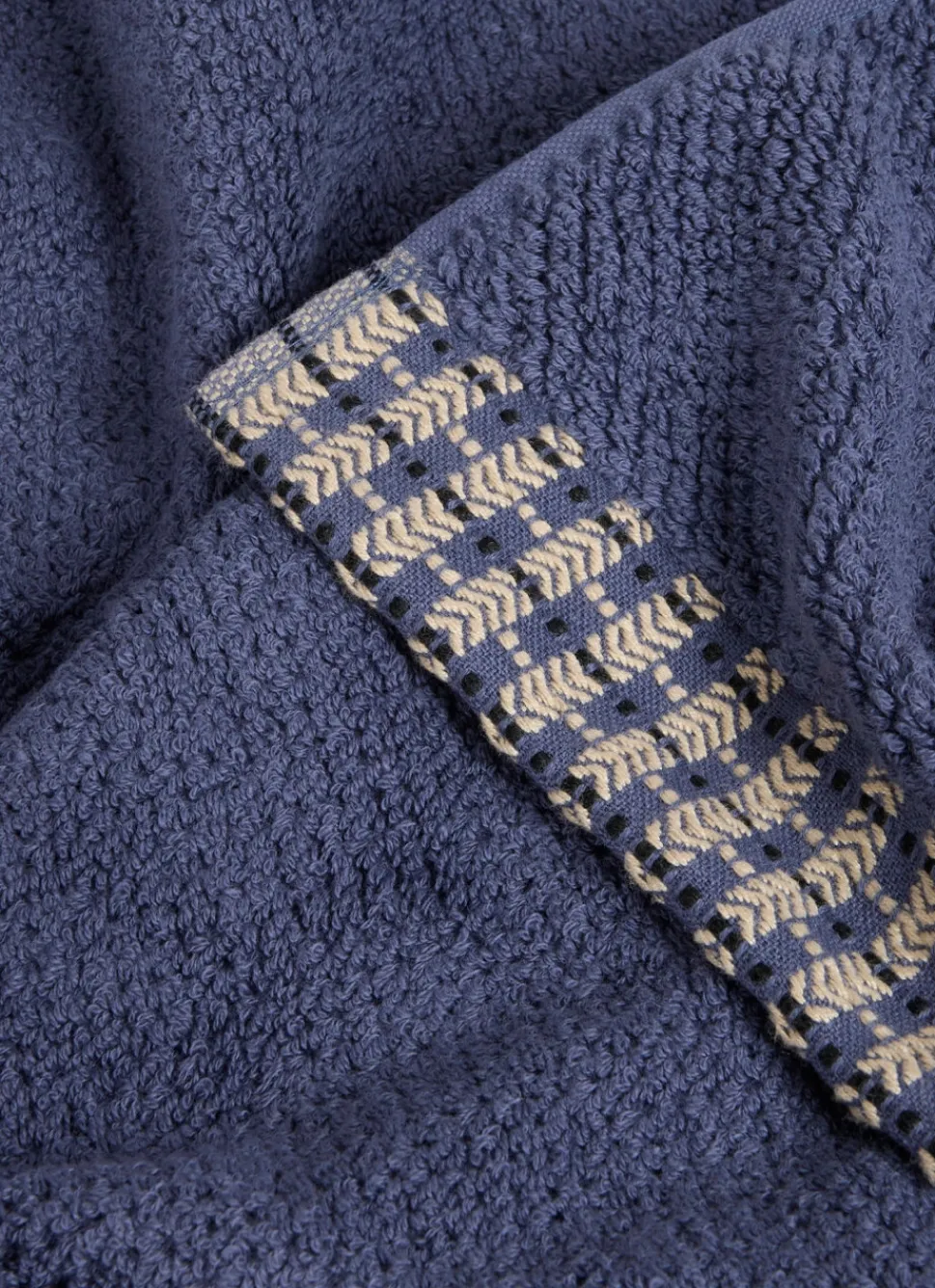 New Bouchara SERVIETTE DE TOILETTE UNIE AVEC LITEAU FANTAISIE BLEU FONCÉ