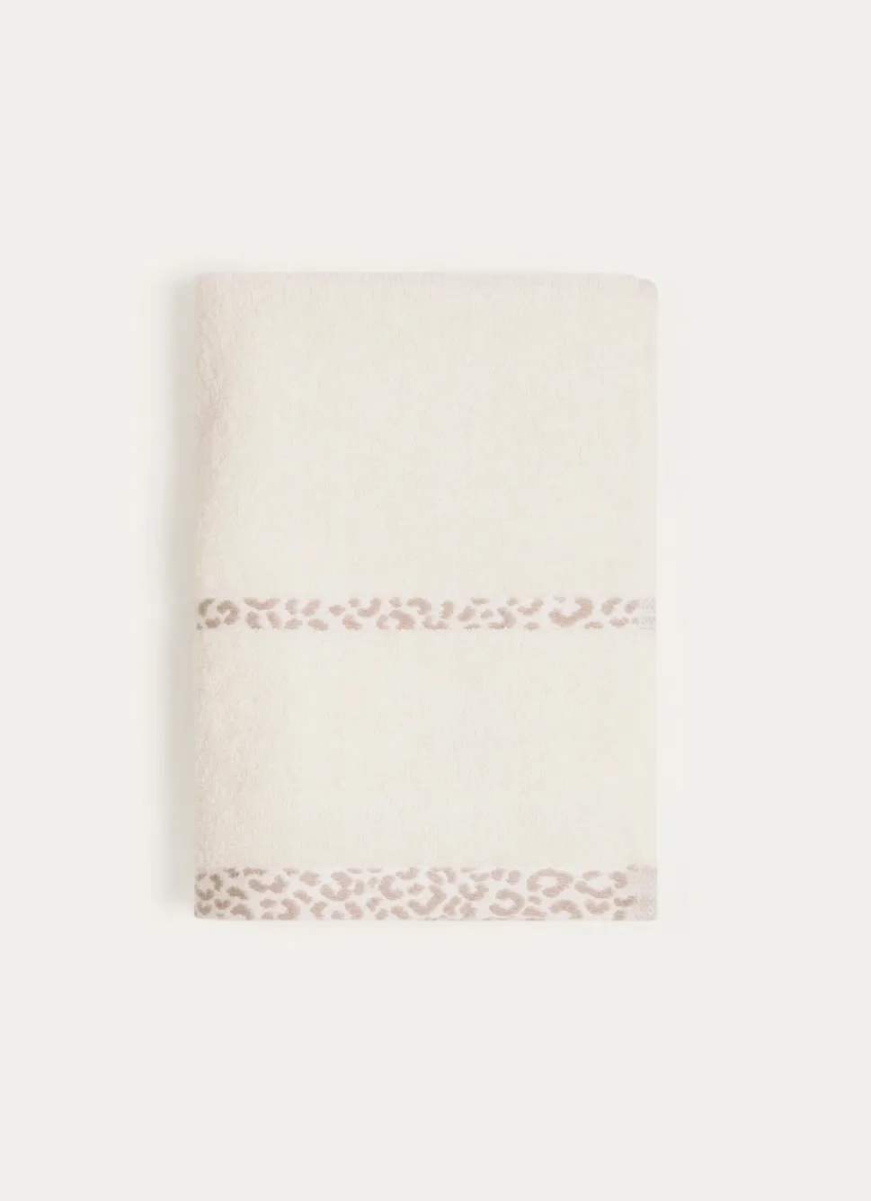 Clearance Bouchara SERVIETTE DE TOILETTE UNIE AVEC LITEAU LÉOPARD BEIGE CLAIR