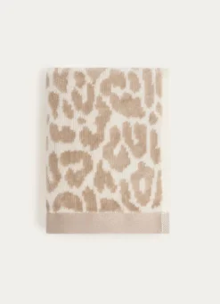 Bouchara SERVIETTE INVITÉ EN VELOURS À MOTIF LÉOPARD BEIGE CLAIR