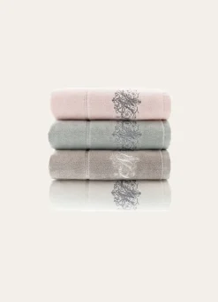 Clearance Bouchara SERVIETTE INVITÉ EN VELOURS BRODÉE 500GR GRIS