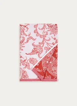 Clearance Bouchara SERVIETTE INVITÉ JACQUARD MOTIF FLORAL ORIANE BLANC / CORAIL