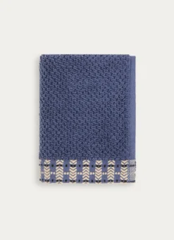 New Bouchara SERVIETTE INVITÉ UNIE AVEC LITEAU FANTAISIE BLEU FONCÉ