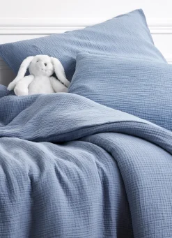 Online Bouchara TAIE BÉBÉ EN GAZE DE COTON BRODERIE FEUILLE BLEU