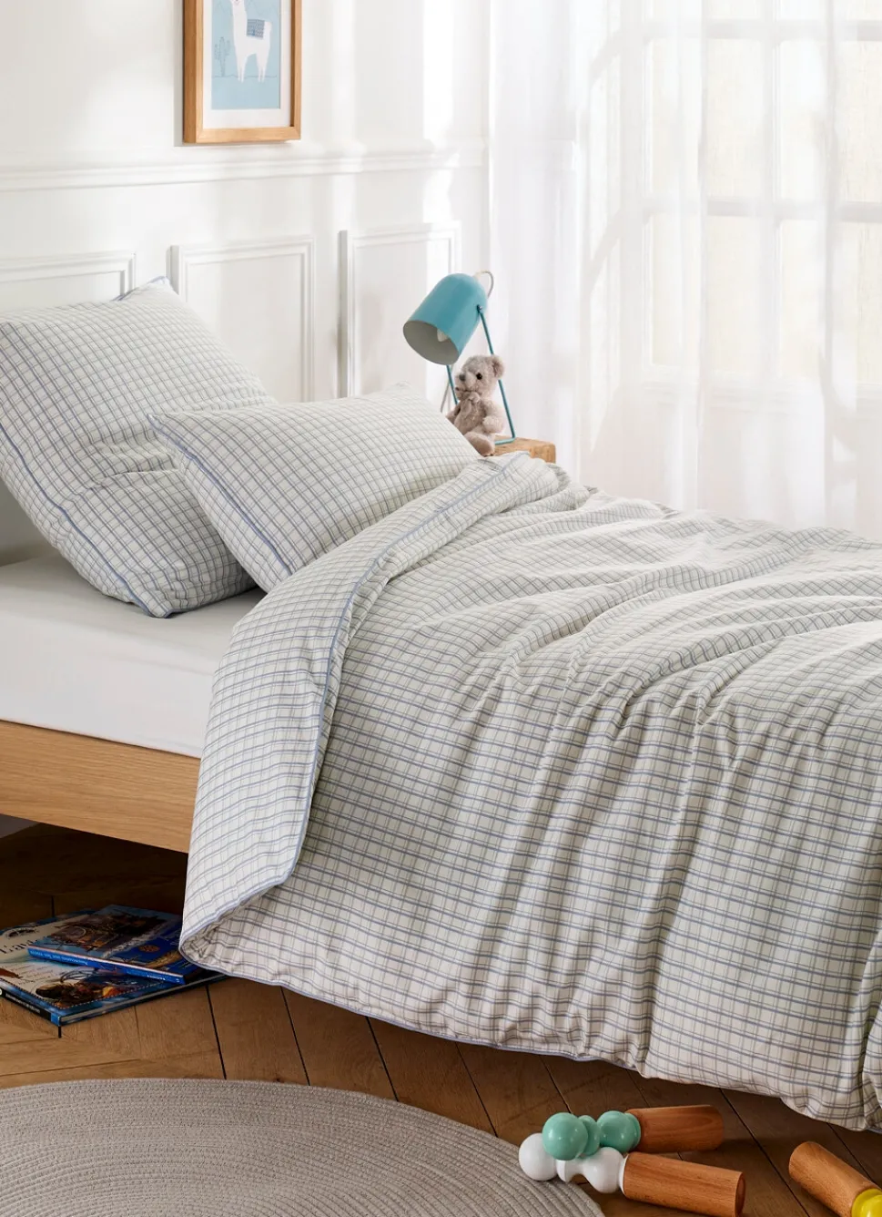 Clearance Bouchara TAIE D'OREILLER ENFANT À CARREAUX TARTAN BLEU