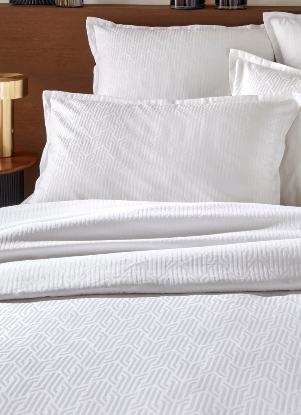 Online Bouchara TAIE D'OREILLER JACQUARD UNI MOTIF GÉOMÉTRIQUE LAIT