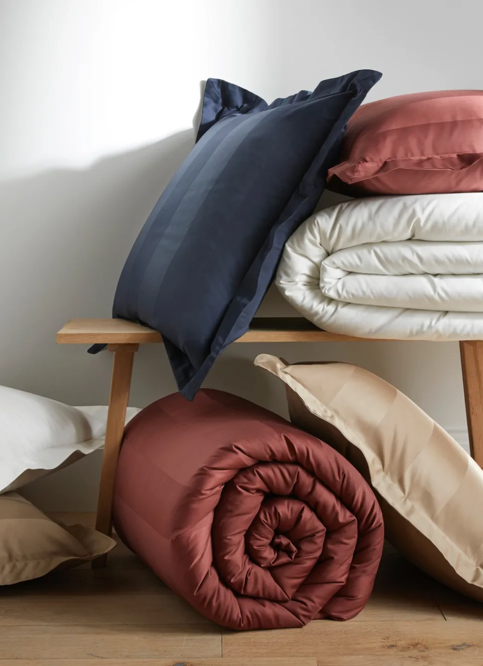 Outlet Bouchara TAIE D'OREILLER RAYÉE EN SATIN DE COTON IVOIRE