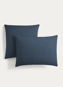 Sale Bouchara TAIE D'OREILLER UNIE EN COTON LAVÉ BIO Bleu ORAGE