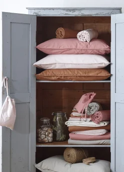 Clearance Bouchara TAIE D'OREILLER UNIE EN COTON LAVÉ BIO ROSE CLAIR