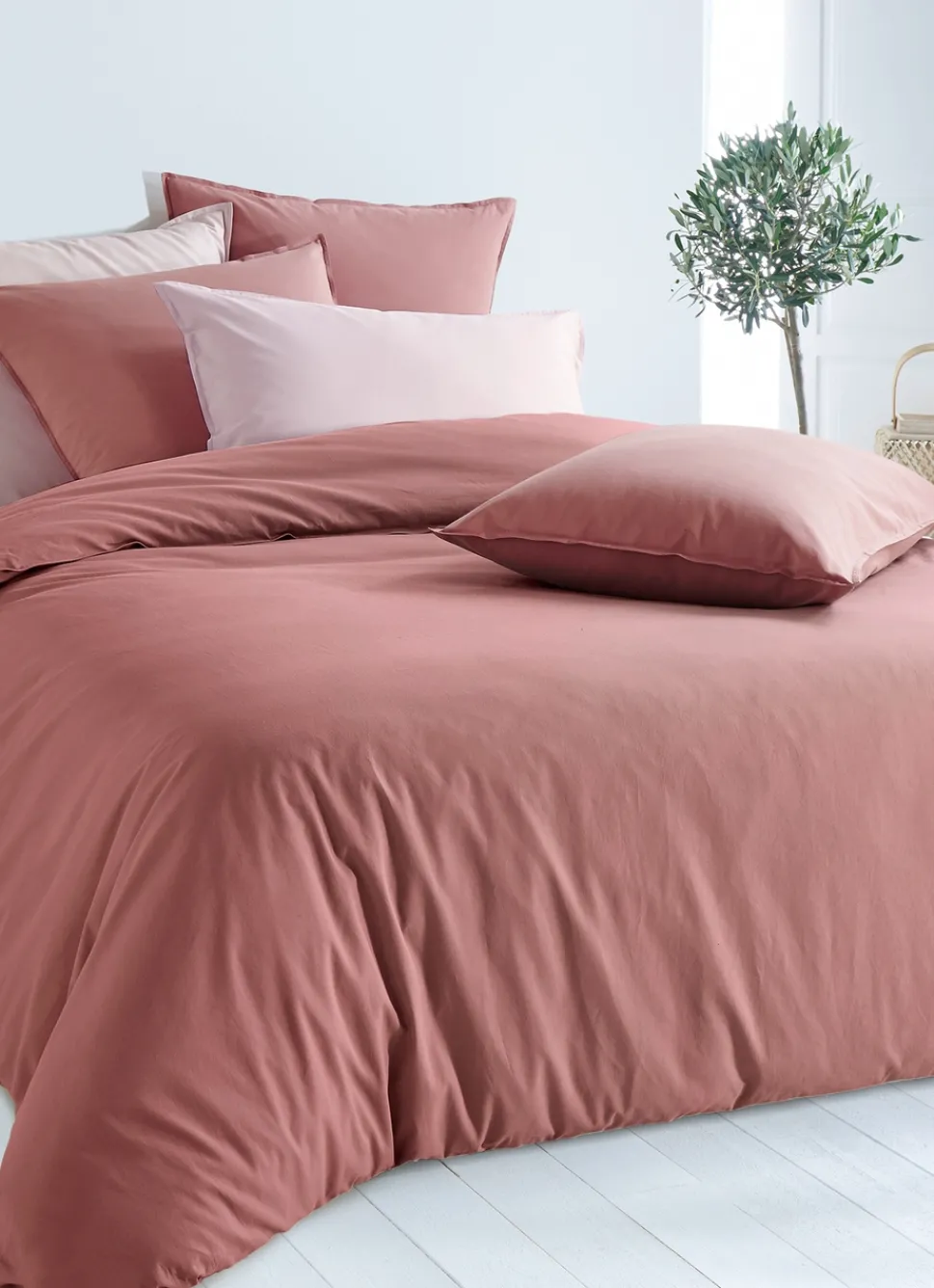 Best Bouchara TAIE D'OREILLER UNIE EN COTON LAVÉ BIO ROSE