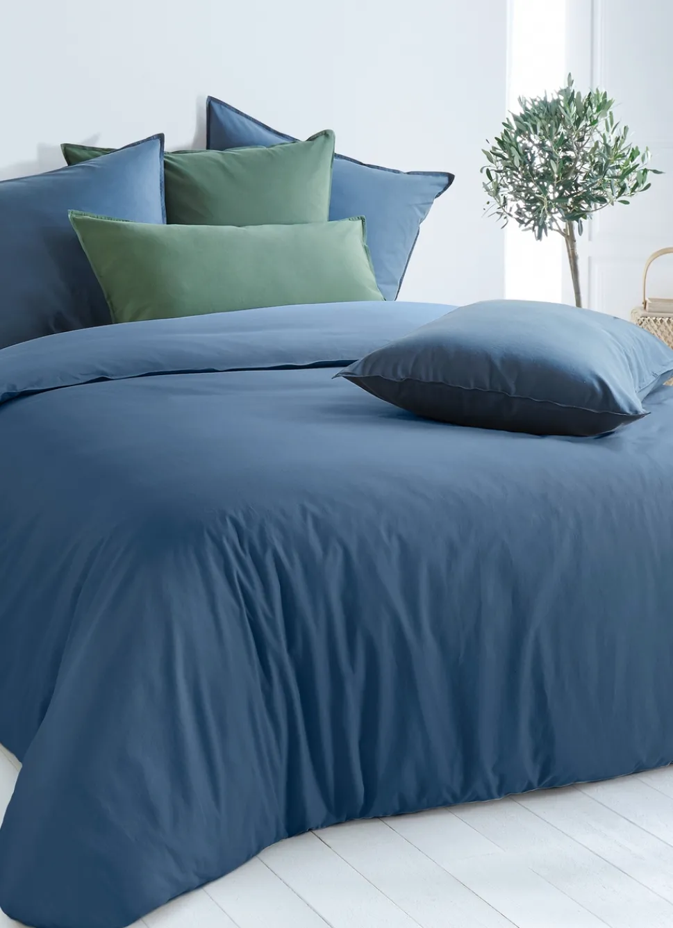 Discount Bouchara TAIE D'OREILLER UNIE EN COTON LAVÉ BIO GRIS BLEU