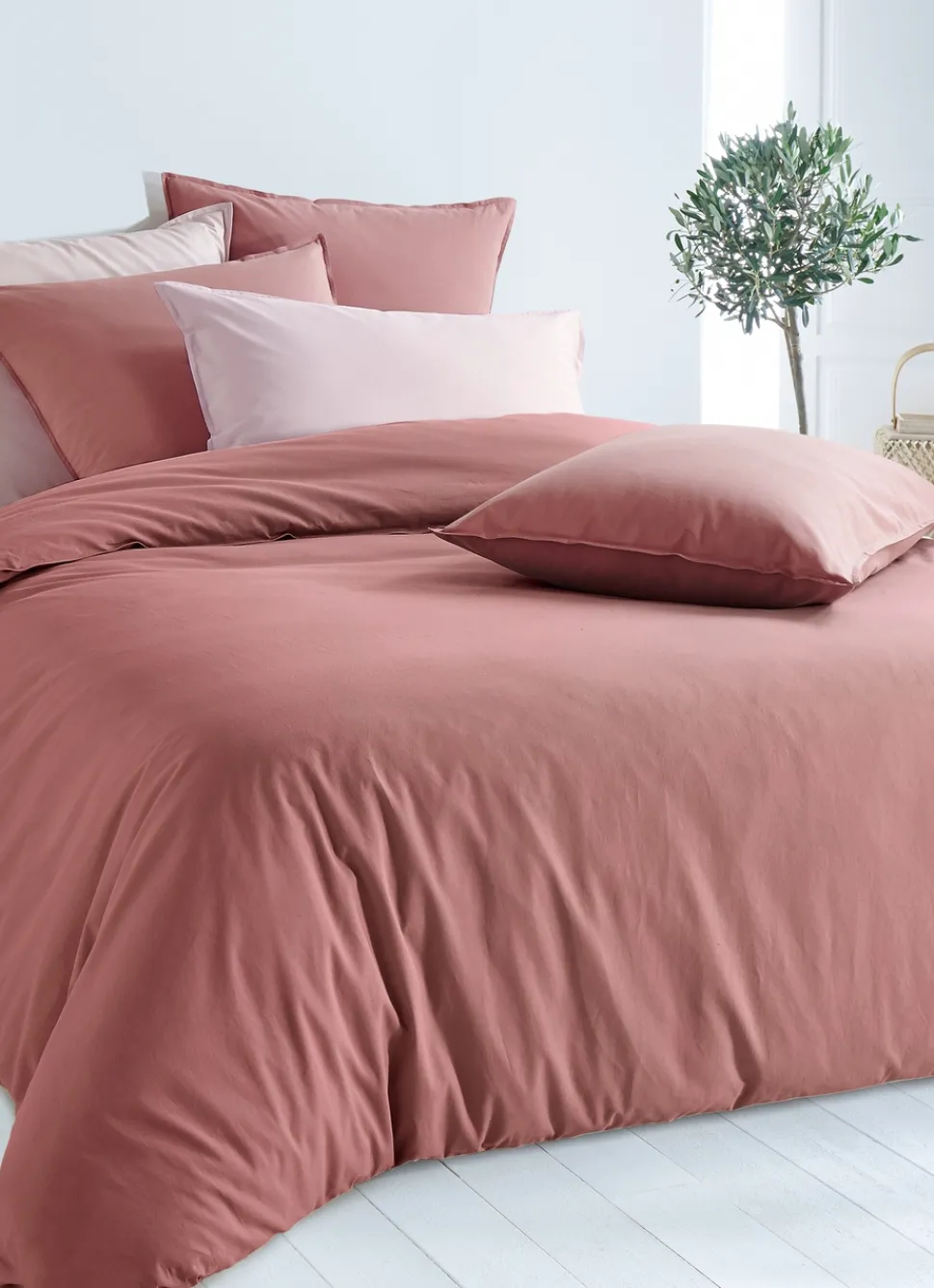 New Bouchara TAIE D'OREILLER UNIE EN COTON LAVÉ BIO ROSE