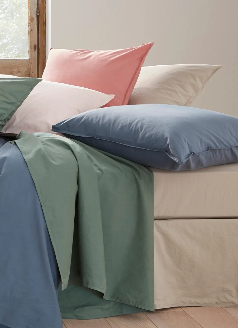 Best Bouchara TAIE D'OREILLER UNIE EN COTON LAVÉ BIO GRIS BLEU