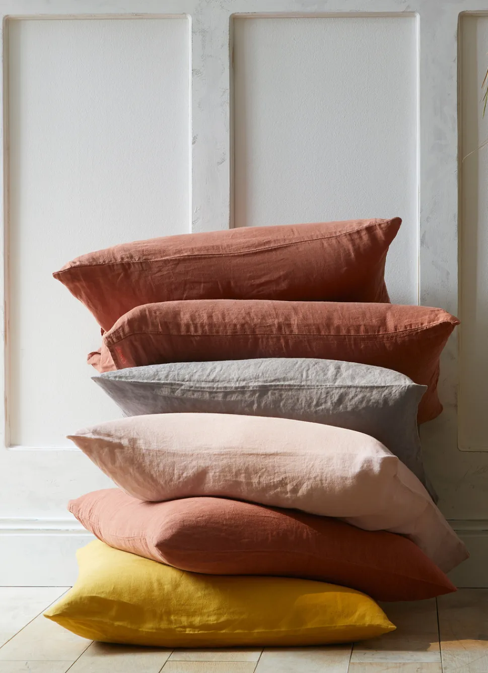 Bouchara TAIE D'OREILLER UNIE EN LIN LAVÉ 165GR ROSE