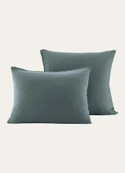 Sale Bouchara TAIE D'OREILLER UNIE EN LIN LAVÉ 165GR BLEU ZINC