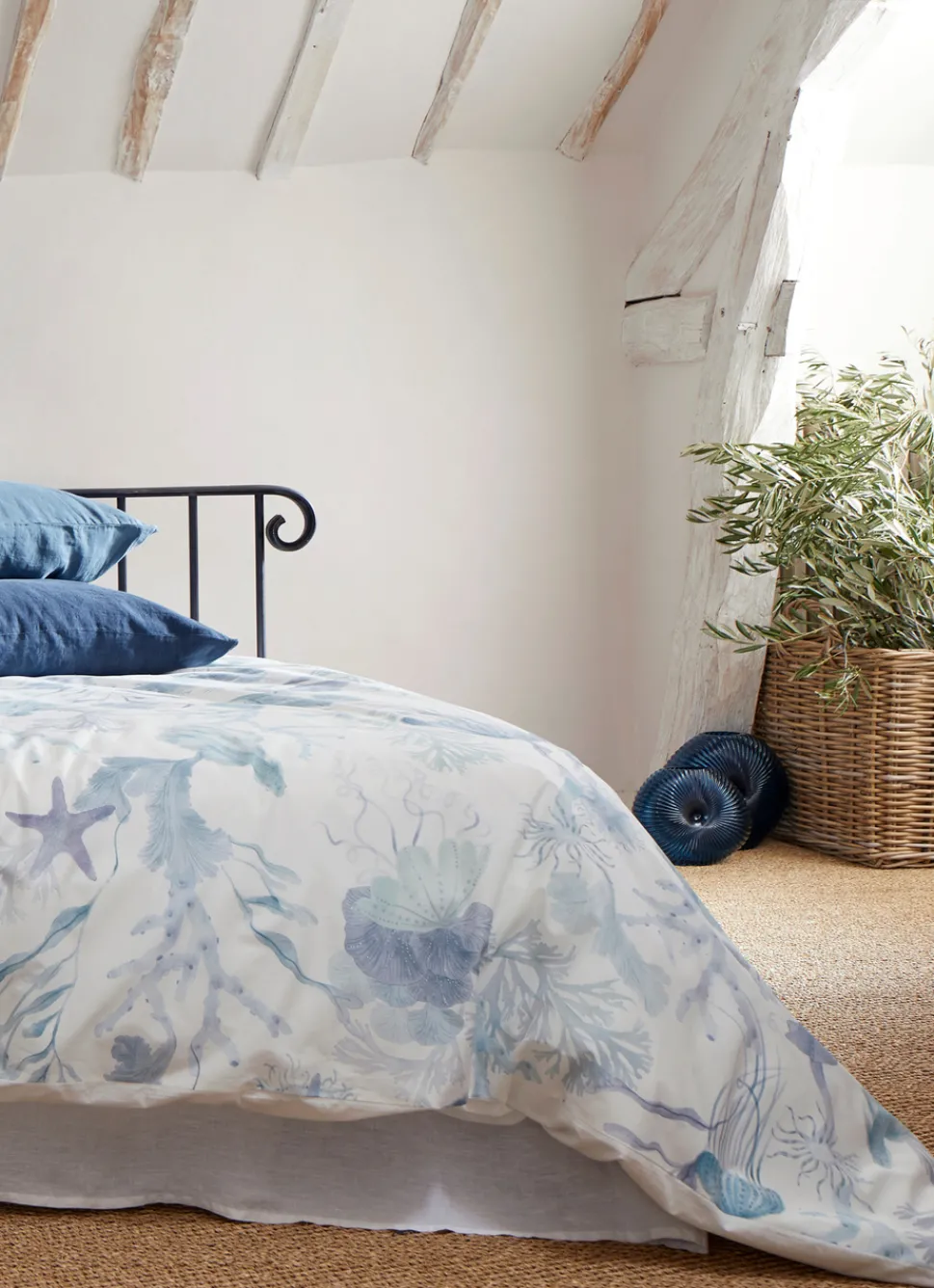 Outlet Bouchara TAIE D'OREILLER UNIE EN LIN LAVÉ 165GR BLEU ZINC