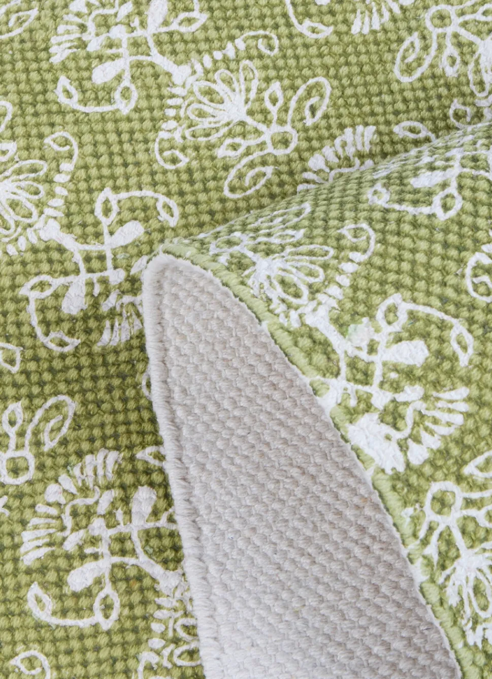 Hot Bouchara TAPIS EN COTON IMPRIMÉ FLORAL VERT ANIS