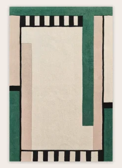 Hot Bouchara TAPIS EN LAINE TUFTÉ À LARGES BANDES RAYÉES BEIGE/VERT