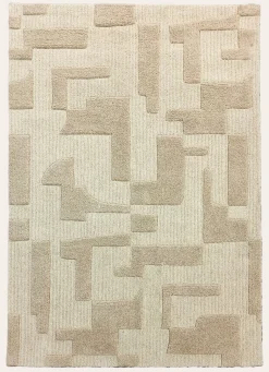 Discount Bouchara TAPIS TUFTÉ EN LAINE PUZZLE BEIGE