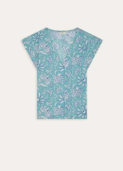 Hot Bouchara TOP MANCHES COURTES EN COTON IMPRIMÉ BLEU
