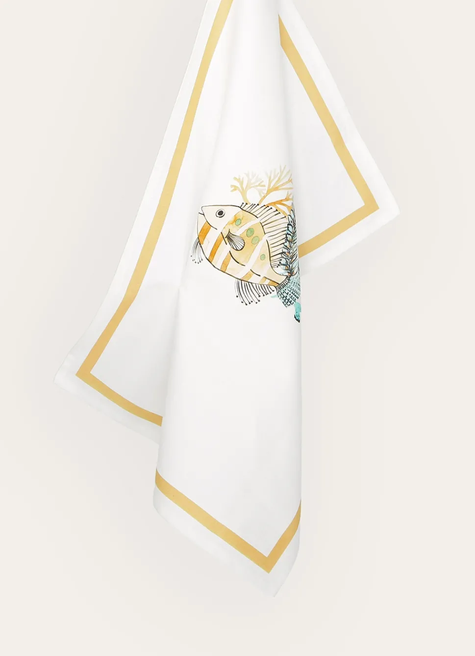 Sale Bouchara TORCHON EN COTON IMPRIMÉ POISSONS ET CORAUX BLANC OCRE