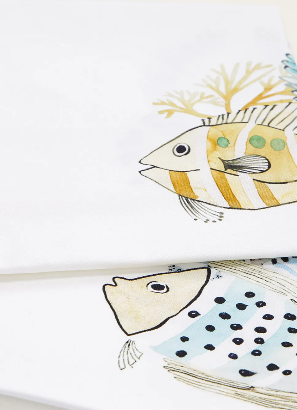 Sale Bouchara TORCHON EN COTON IMPRIMÉ POISSONS ET CORAUX BLANC OCRE