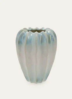 Outlet Bouchara VASE EN GRÈS ÉMAILLÉ RELIEFÉ BULBE ECRU/BLEU
