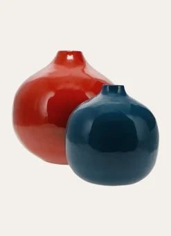 Discount Bouchara VASE EN MÉTAL COLORÉ FINITION ÉMAILLÉE BLEU PÉTROLE