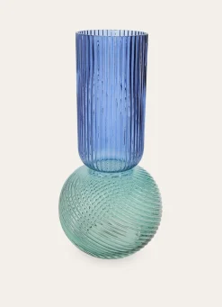 Hot Bouchara VASE EN VERRE BICOLORE STRIÉ FAIT MAIN VERT/BLEU