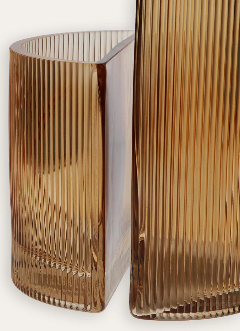 Discount Bouchara VASE EN VERRE STRIÉ - FORME DEMI-LUNE ROUX