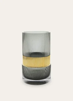 Online Bouchara VASE EN VERRE STRIÉ ET CEINTURE DORÉE NOIR/DORE